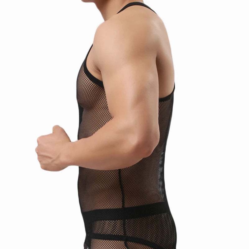 Sexy Tops Transparent Mesh Gym Clothing Men Tank Top Undershirt See Though Sleeveless Shirts Summer Breathable Bodybuilding Vest