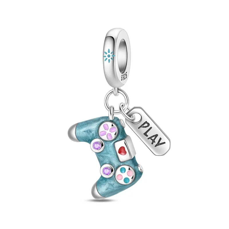 Back To School 925 Sterling Silver Charms Bag Earphone Magic Cube Watch Games Console Bead Pendant Fit Bracelet Necklace Jewelry