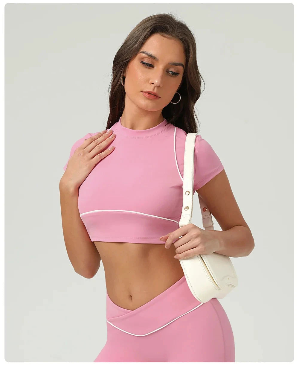 Yoga Top Sport T Shirts Women Fitness Clothes Workout Short-sleeved Crop Top Gym Running Active Wear Push Up Sport Top 99 in 1