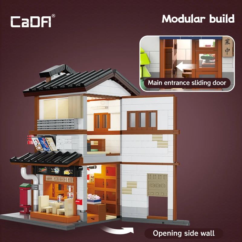 Cada MOC Japanese City Street View Yakitori Style Izakaya Building Blocks Yakitoriya House Children Toy for Gifts