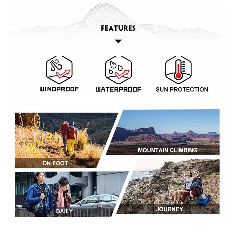 JNLN Men Women Hiking Jackets Waterproof Sun Protective Windbreaker Unisex Camping Climbing Outdoor Rain Coat Portable Clothes 99 in 1