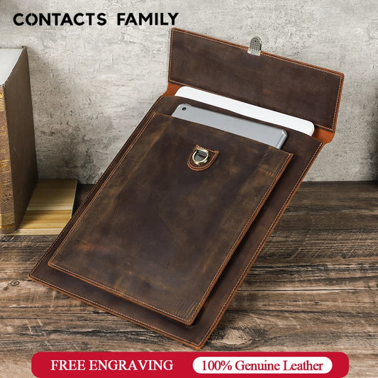 Genuine Leather Laptop Case For Macbook Pro Air 13 14 15 16 Inch Sleeve Case For iPad 10.5 11 12.9 Inch Notebook Cover Carry Bag