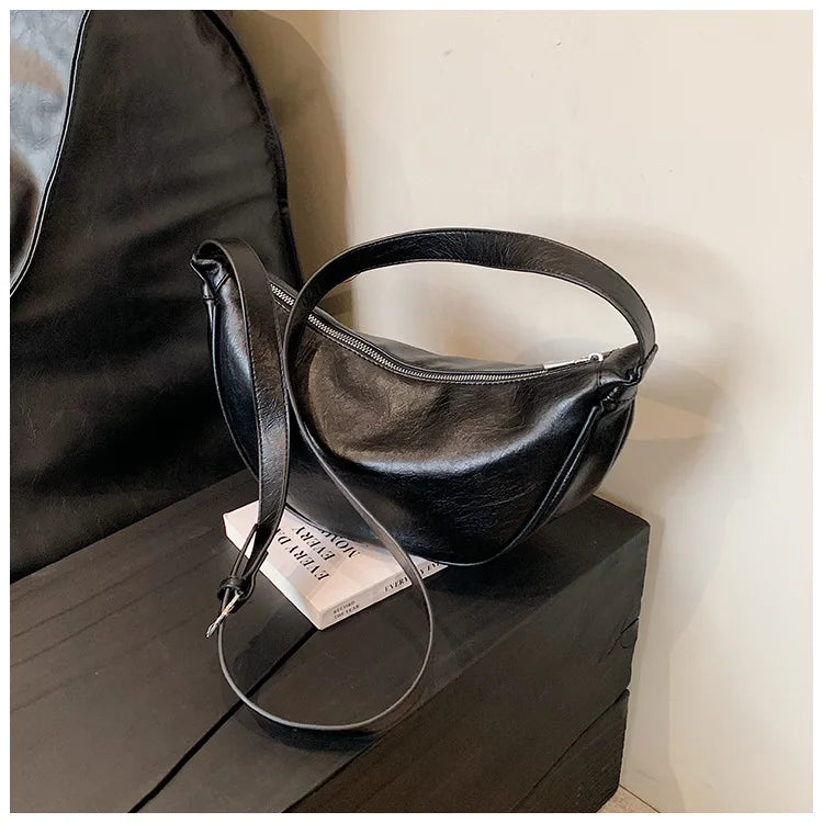 Women Small Crossbody Bag Leather PU Crescent Bag Casual Shoulder Dumpling Сумка Versatile Half Moon Bag Girl Stylish Purse 2024