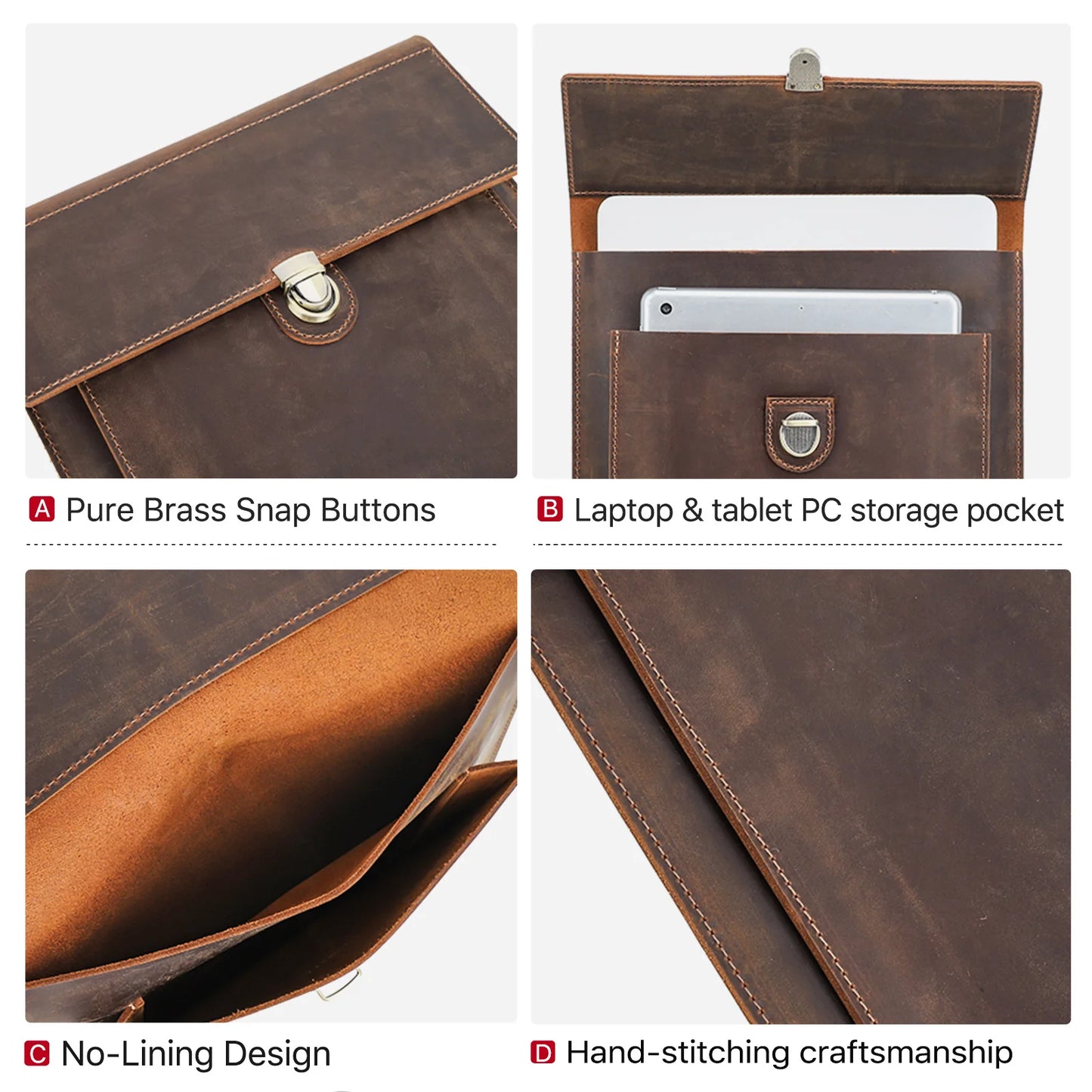Genuine Leather Laptop Case For Macbook Pro Air 13 14 15 16 Inch Sleeve Case For iPad 10.5 11 12.9 Inch Notebook Cover Carry Bag