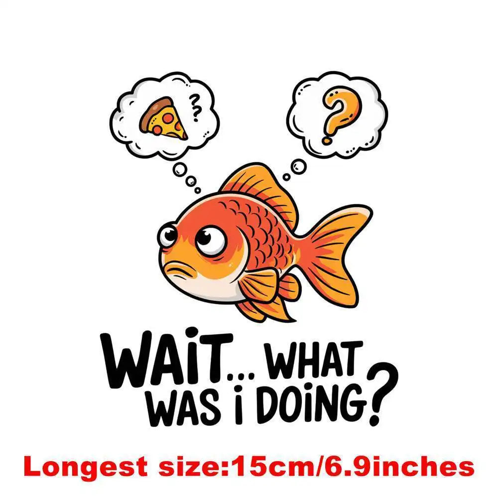 15cm Kid Owl Goldfish Letter Animal Clothes Print Iron On DTF Heat Transfer Sticker Diy T-shirt Iron On Transfer Patches Decal