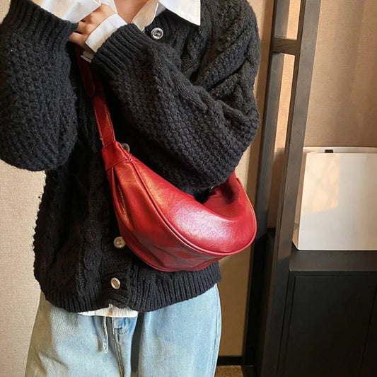 Women Small Crossbody Bag Leather PU Crescent Bag Casual Shoulder Dumpling Сумка Versatile Half Moon Bag Girl Stylish Purse 2024