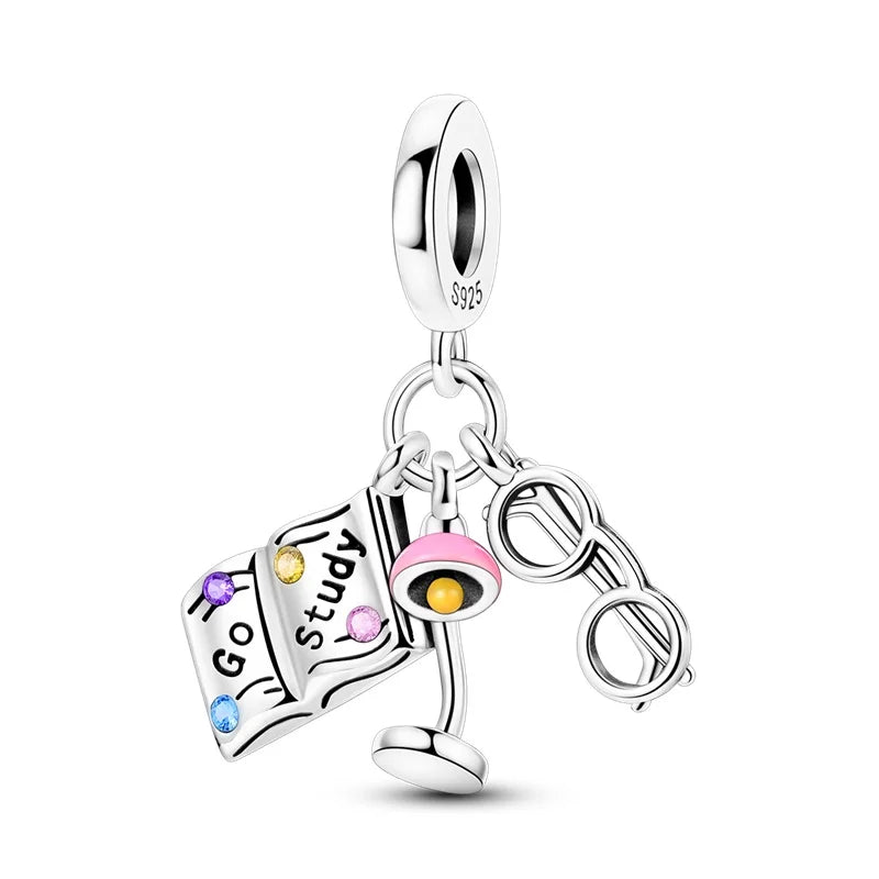 Back To School 925 Sterling Silver Charms Bag Earphone Magic Cube Watch Games Console Bead Pendant Fit Bracelet Necklace Jewelry