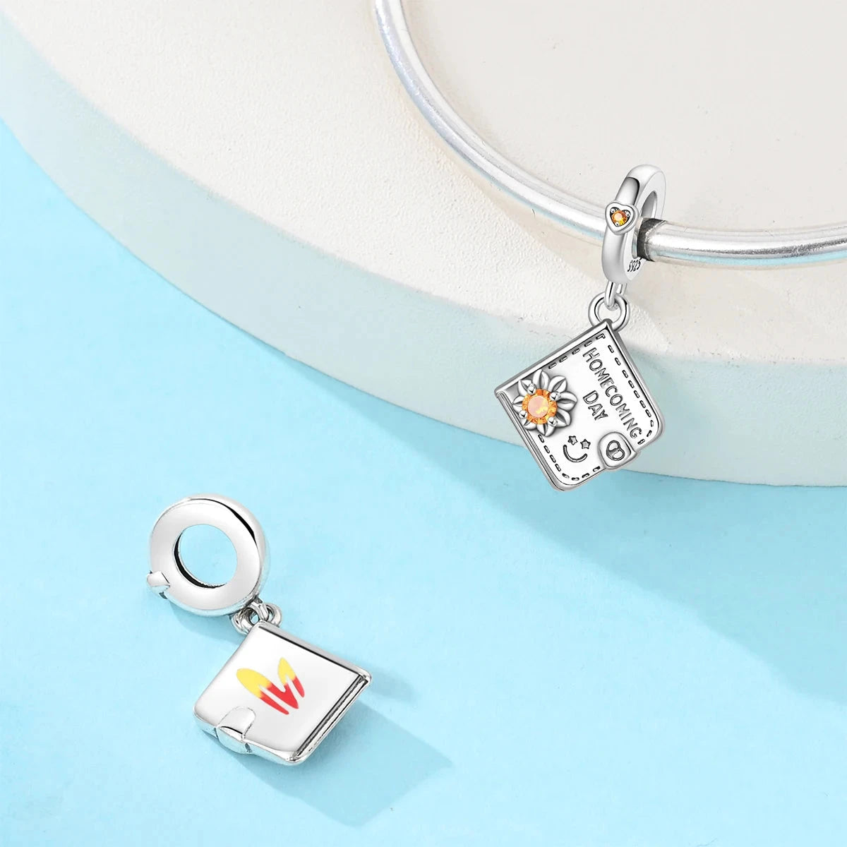 Back To School 925 Sterling Silver Charms Bag Earphone Magic Cube Watch Games Console Bead Pendant Fit Bracelet Necklace Jewelry 99 in 1