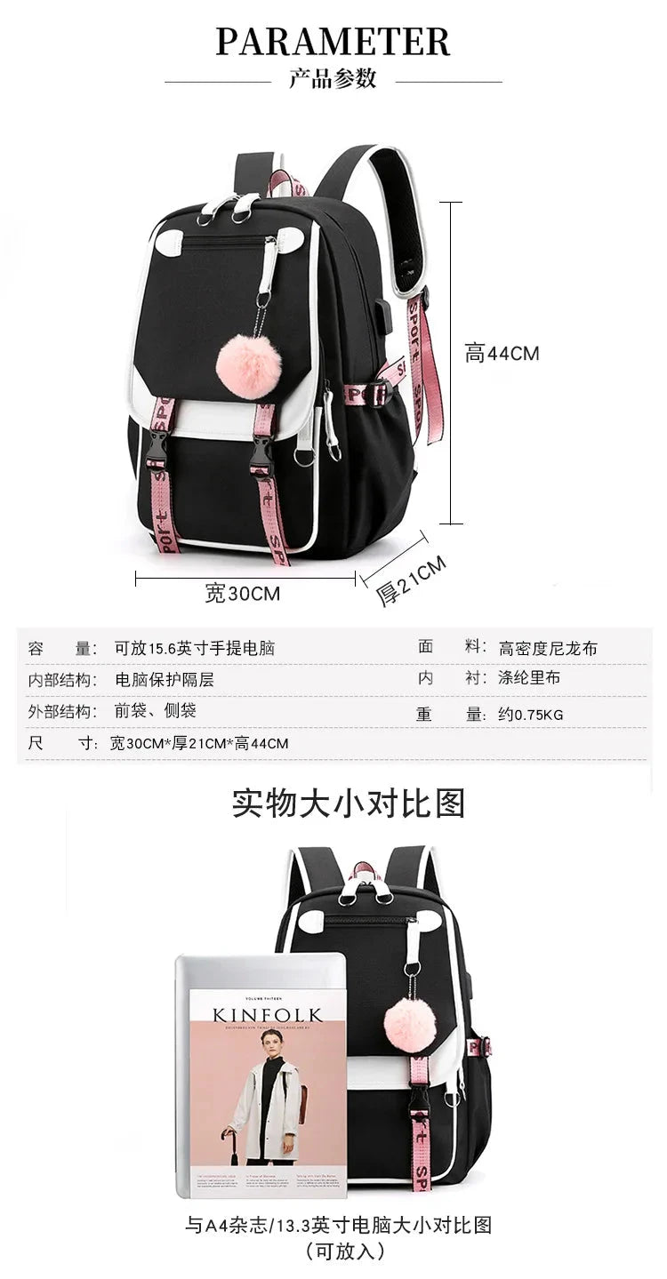 Demone Hunter Backpack for Kid Girl Back School Gift School Bag Y2K Cute Anime Print Woman Travel Casual Large Capacity Rucksack 99 in 1