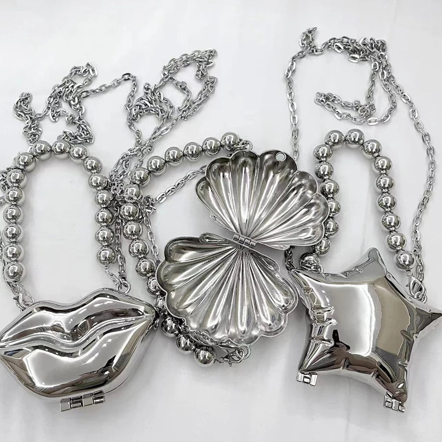 2024 New Metal Mini Lipstick Bags for Women High Quality Shoulder Bag Fashion Flower Satche Women's Accessory Bag