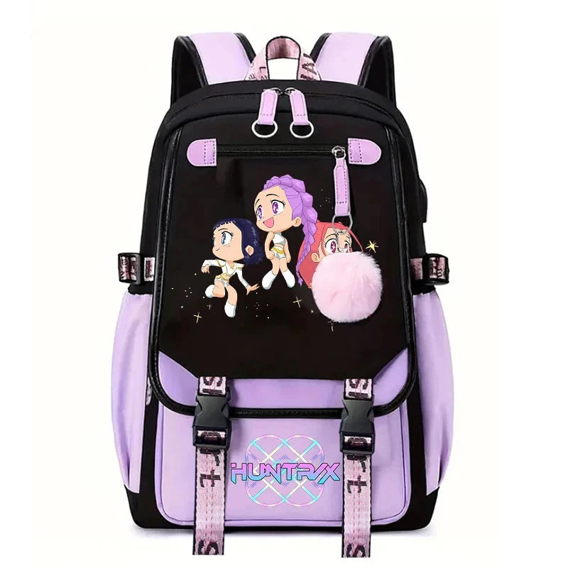 Demone Hunter Backpack for Kid Girl Back School Gift School Bag Y2K Cute Anime Print Woman Travel Casual Large Capacity Rucksack 99 in 1