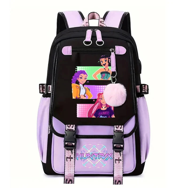 Demone Hunter Backpack for Kid Girl Back School Gift School Bag Y2K Cute Anime Print Woman Travel Casual Large Capacity Rucksack 99 in 1