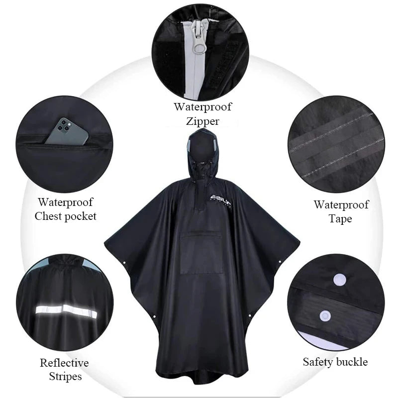 3 In 1 Outdoor Military Raincoat Hooded Sleeve Waterproof Rain Poncho Motorcycle Rain Cover Camping Hiking Travel Rainwear Tent