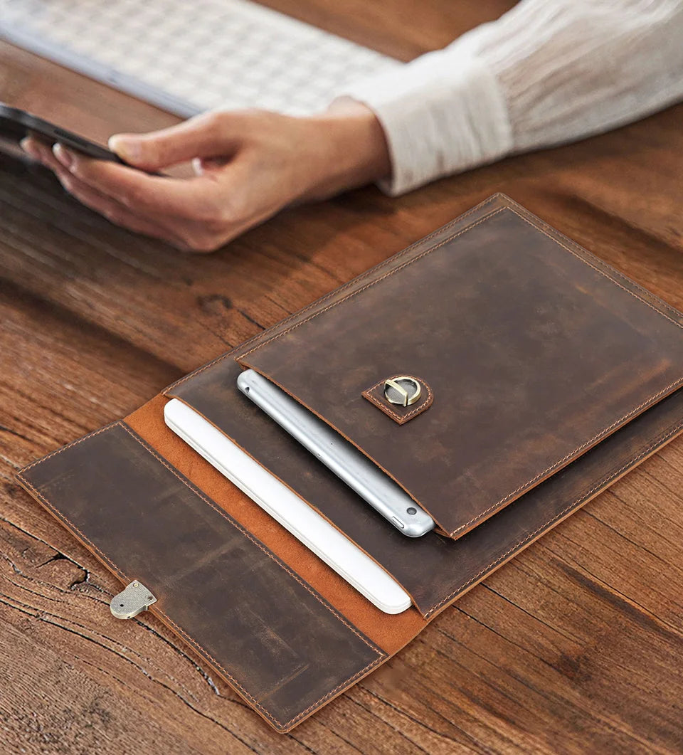 Genuine Leather Laptop Case For Macbook Pro Air 13 14 15 16 Inch Sleeve Case For iPad 10.5 11 12.9 Inch Notebook Cover Carry Bag