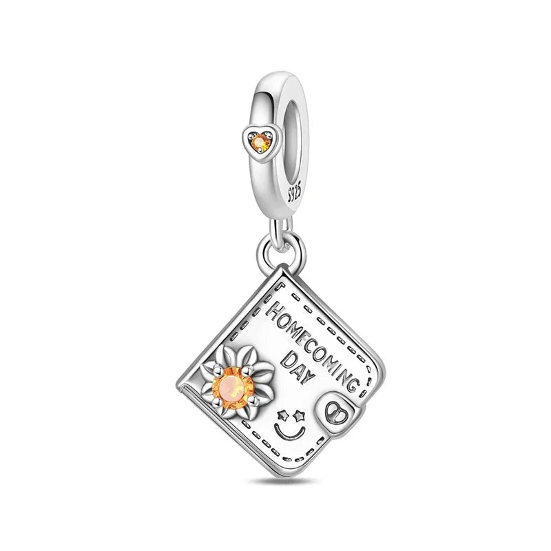 Back To School 925 Sterling Silver Charms Bag Earphone Magic Cube Watch Games Console Bead Pendant Fit Bracelet Necklace Jewelry 99 in 1