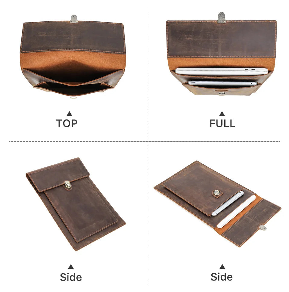 Genuine Leather Laptop Case For Macbook Pro Air 13 14 15 16 Inch Sleeve Case For iPad 10.5 11 12.9 Inch Notebook Cover Carry Bag