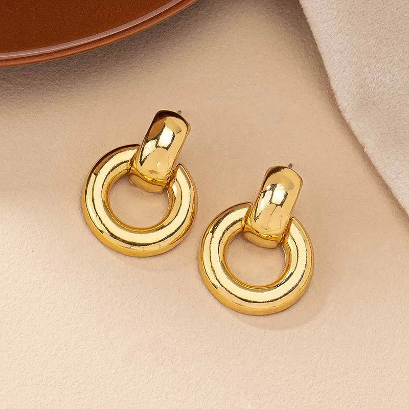 Fashion Round Double Ring Metal Stud Earrings For Women Men Gold Silver Geometric Retro Stud Earring Party Daily Jewelry 99 in 1