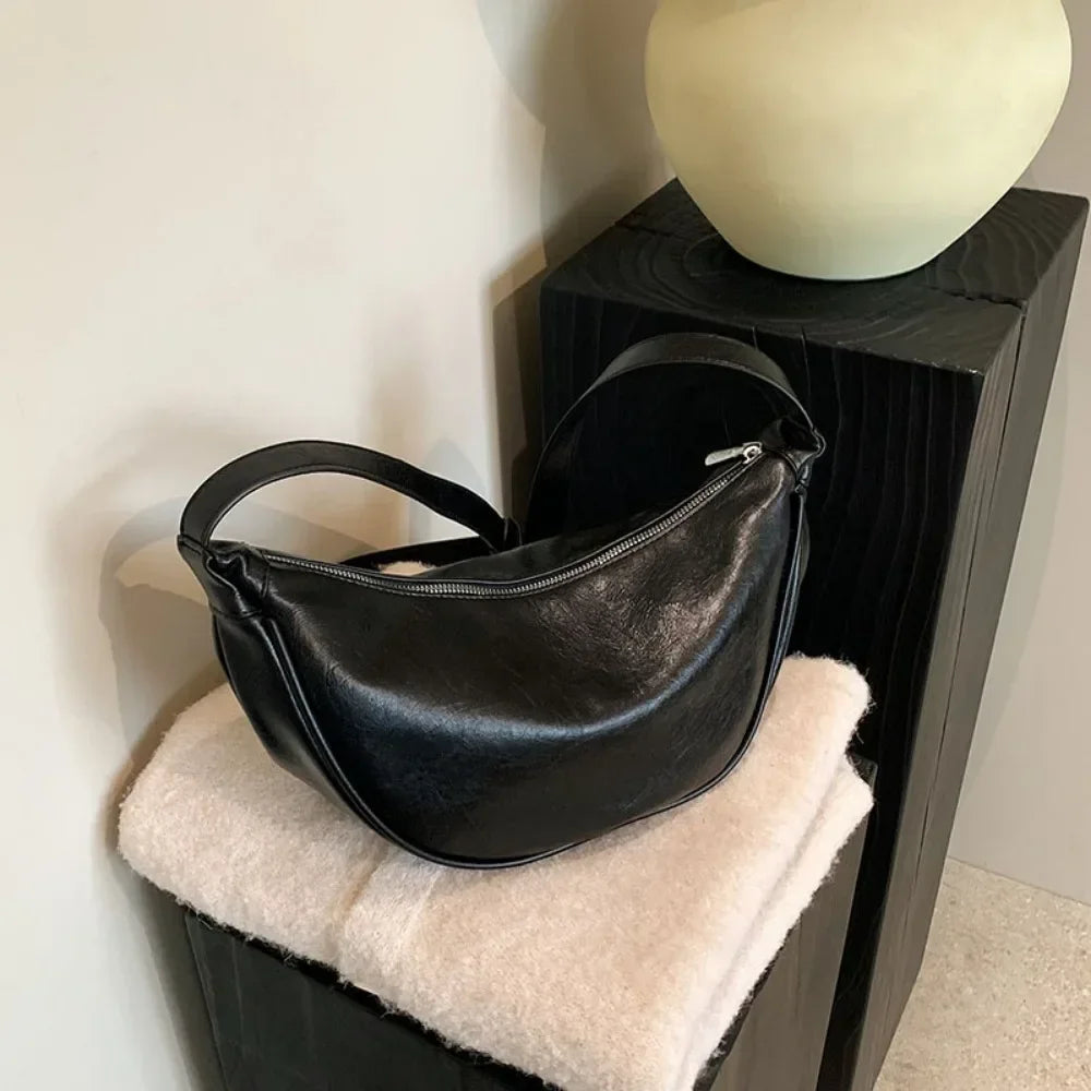 Women Small Crossbody Bag Leather PU Crescent Bag Casual Shoulder Dumpling Сумка Versatile Half Moon Bag Girl Stylish Purse 2024