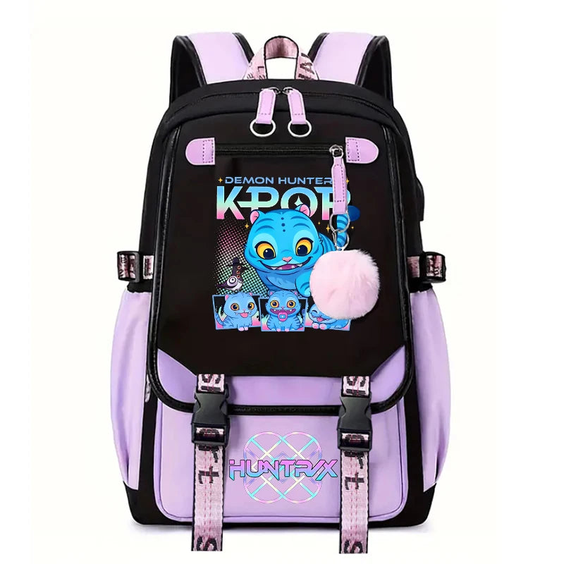 Demone Hunter Backpack for Kid Girl Back School Gift School Bag Y2K Cute Anime Print Woman Travel Casual Large Capacity Rucksack