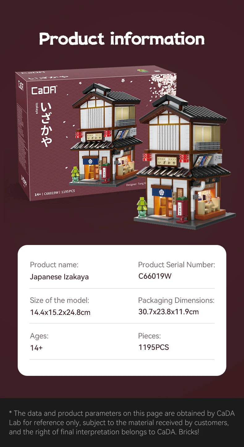 Cada MOC Japanese City Street View Yakitori Style Izakaya Building Blocks Yakitoriya House Children Toy for Gifts