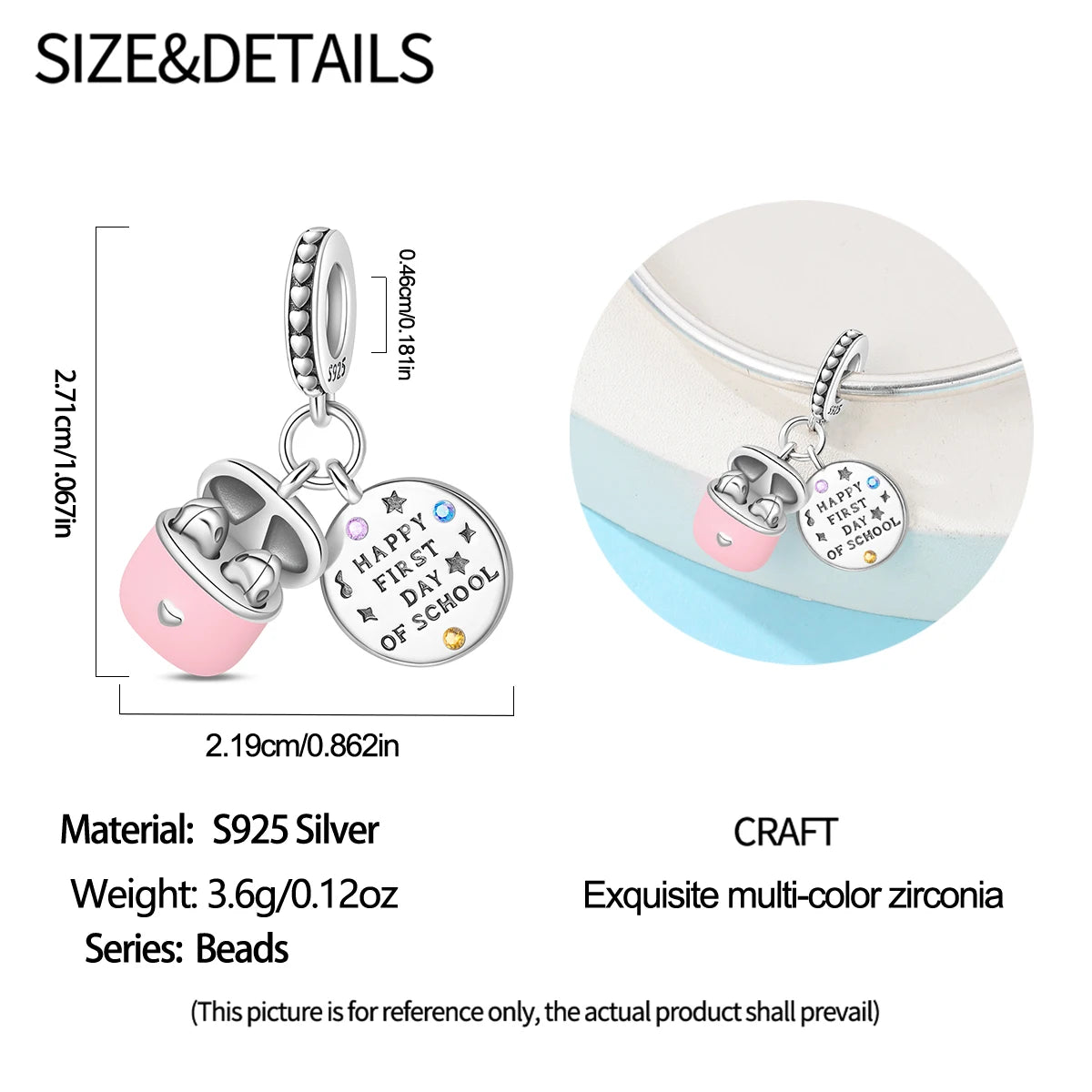 Back To School 925 Sterling Silver Charms Bag Earphone Magic Cube Watch Games Console Bead Pendant Fit Bracelet Necklace Jewelry
