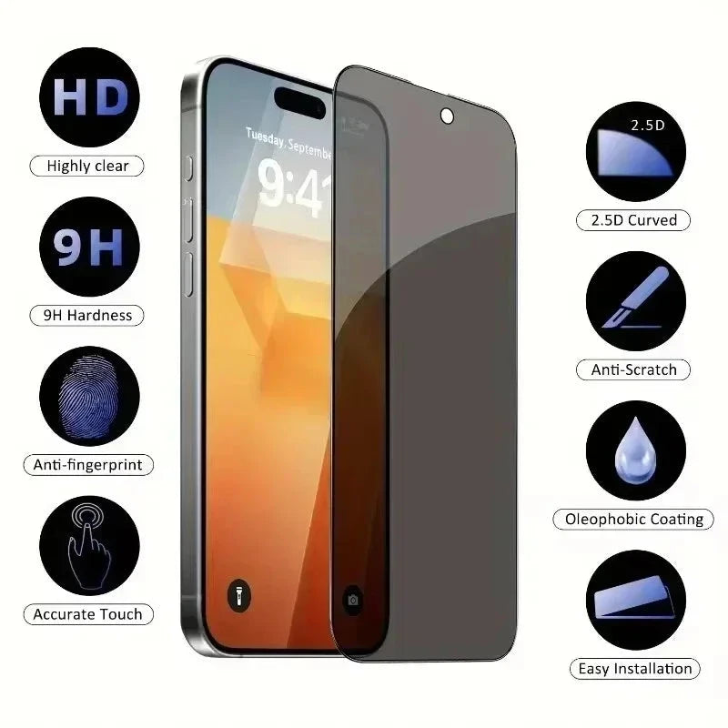 5Pcs Full Cover Privacy Screen Protector For iPhone 16 11 12 13 14 Pro Max Mini 8K Anti-spy Glass For iPhone 15 17 PRO XR XS MAX 99 in 1