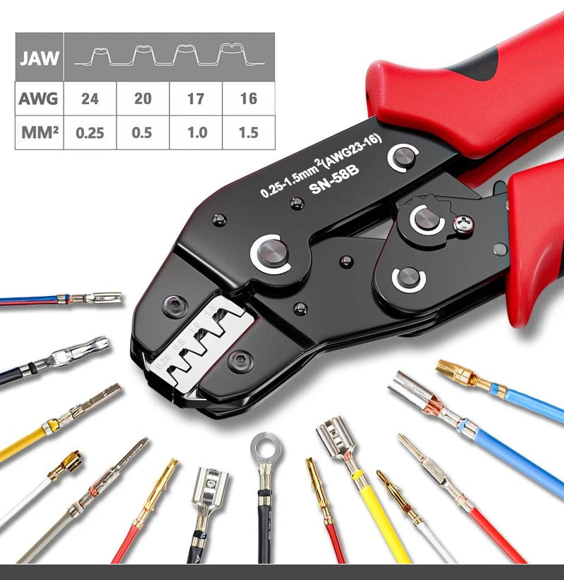 Ratcheting Crimping Tool Set For Dupont JST MOLEX Open Barrel,Dupont Molex JST TE Terminals & EPC PCIE SATA Pins SN-58B