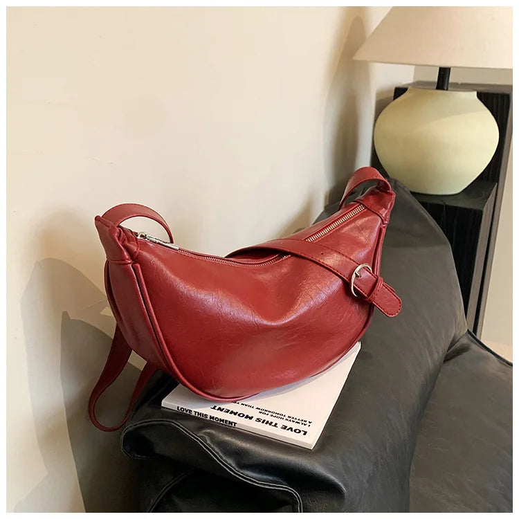 Women Small Crossbody Bag Leather PU Crescent Bag Casual Shoulder Dumpling Сумка Versatile Half Moon Bag Girl Stylish Purse 2024