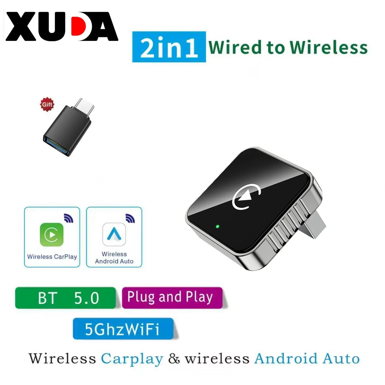 XUDA 2 in1 Wired to Wireless CarPlay Android Auto Adapter for OEM Car Stereo With USB Dongle Smart Mini Box Plug and Play Blueto 99 in 1
