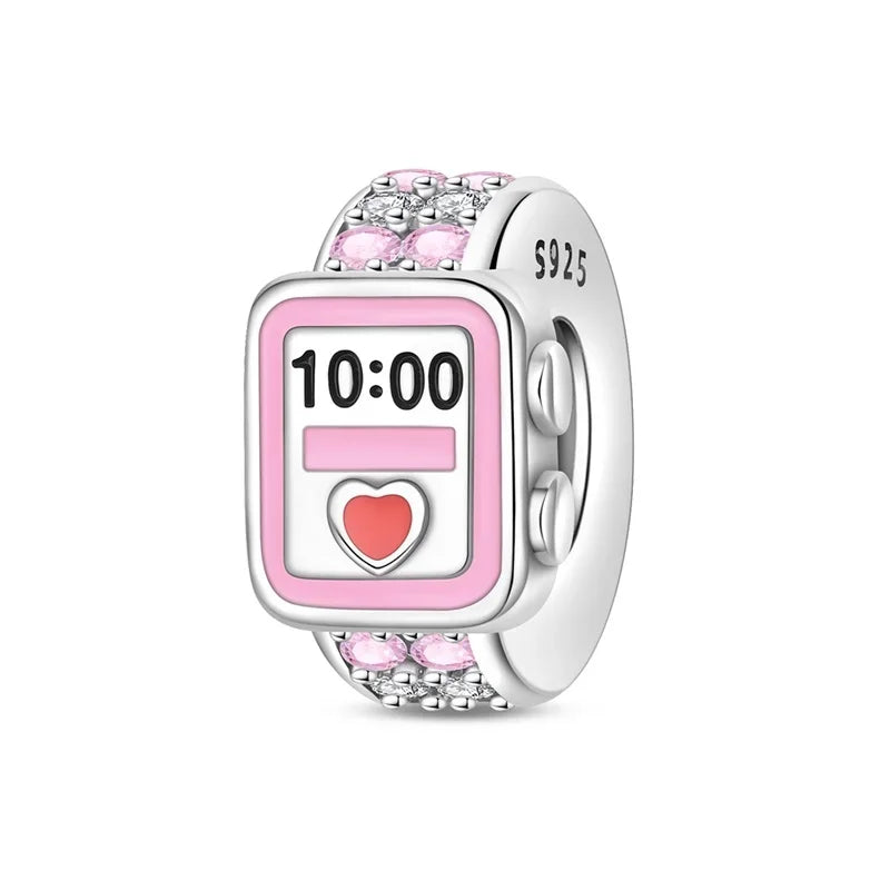 Back To School 925 Sterling Silver Charms Bag Earphone Magic Cube Watch Games Console Bead Pendant Fit Bracelet Necklace Jewelry