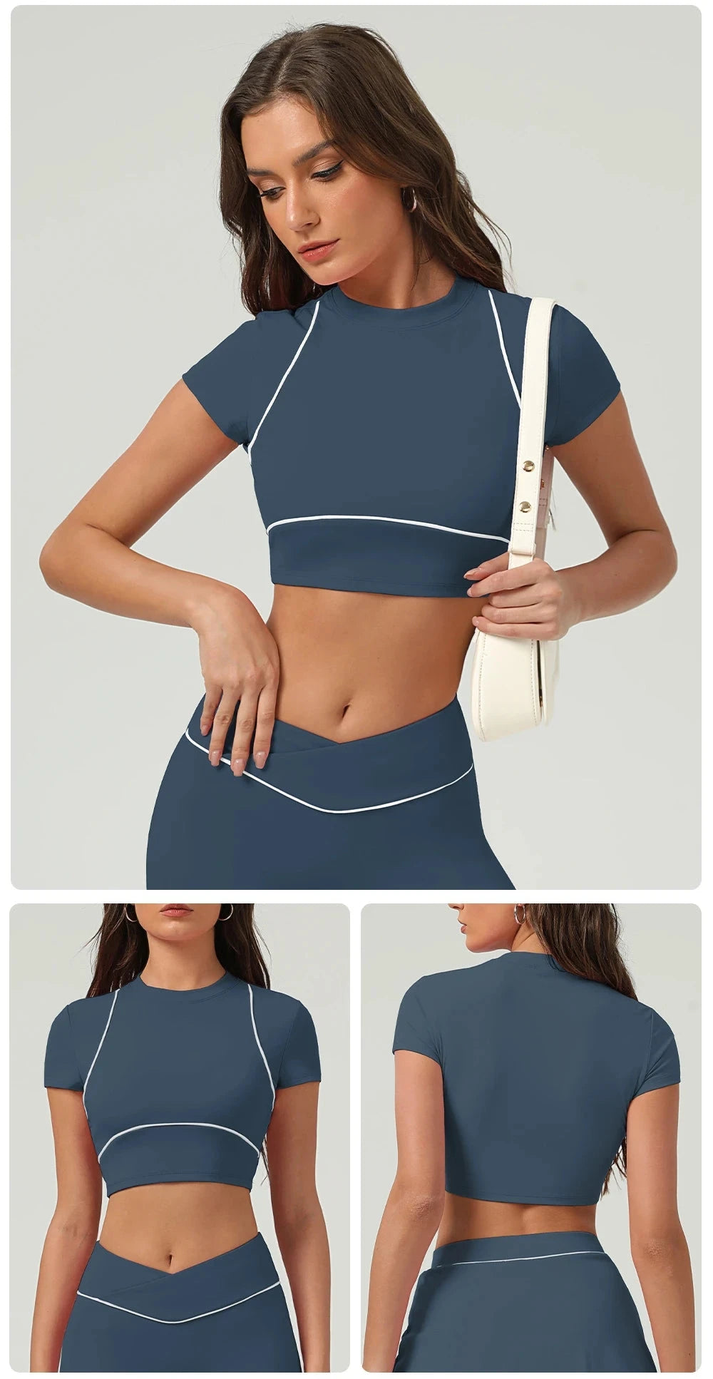 Yoga Top Sport T Shirts Women Fitness Clothes Workout Short-sleeved Crop Top Gym Running Active Wear Push Up Sport Top 99 in 1