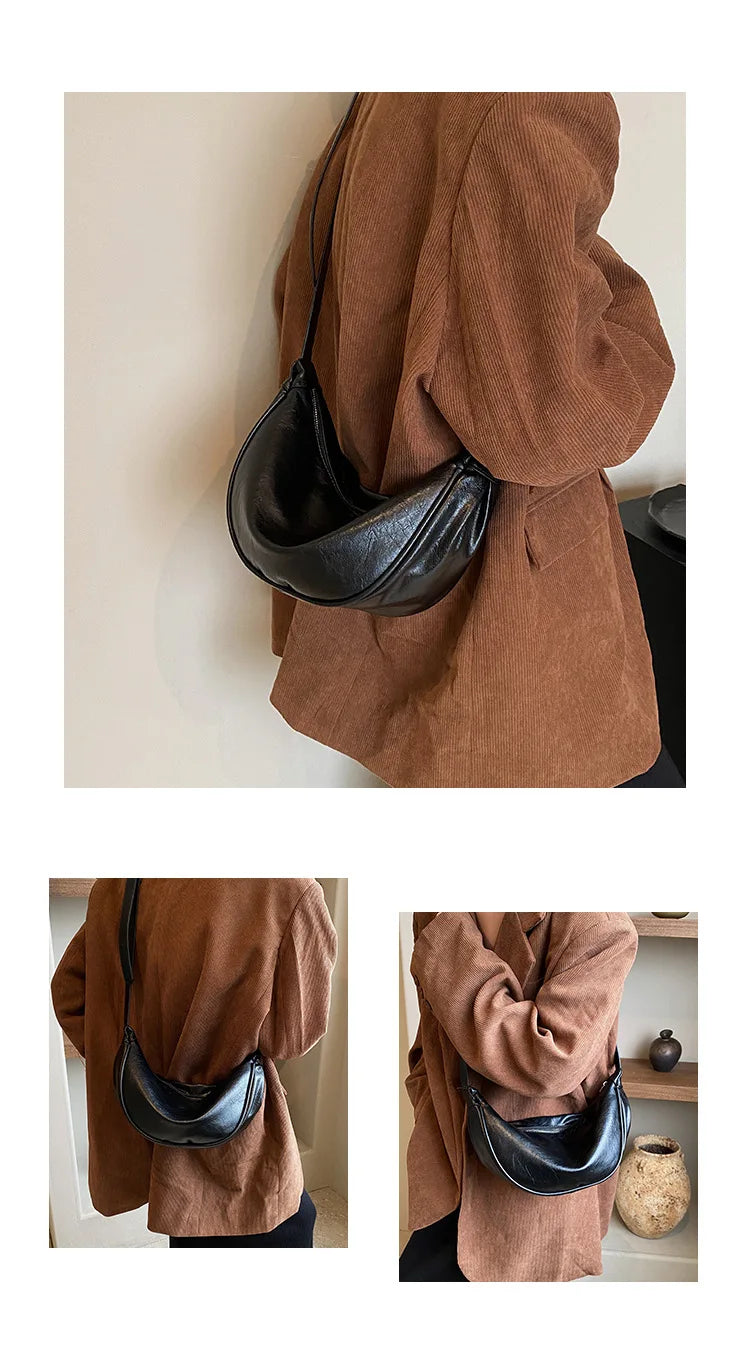 Women Small Crossbody Bag Leather PU Crescent Bag Casual Shoulder Dumpling Сумка Versatile Half Moon Bag Girl Stylish Purse 2024