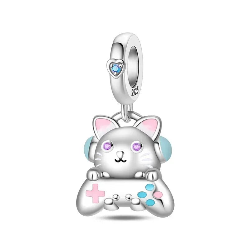 Back To School 925 Sterling Silver Charms Bag Earphone Magic Cube Watch Games Console Bead Pendant Fit Bracelet Necklace Jewelry