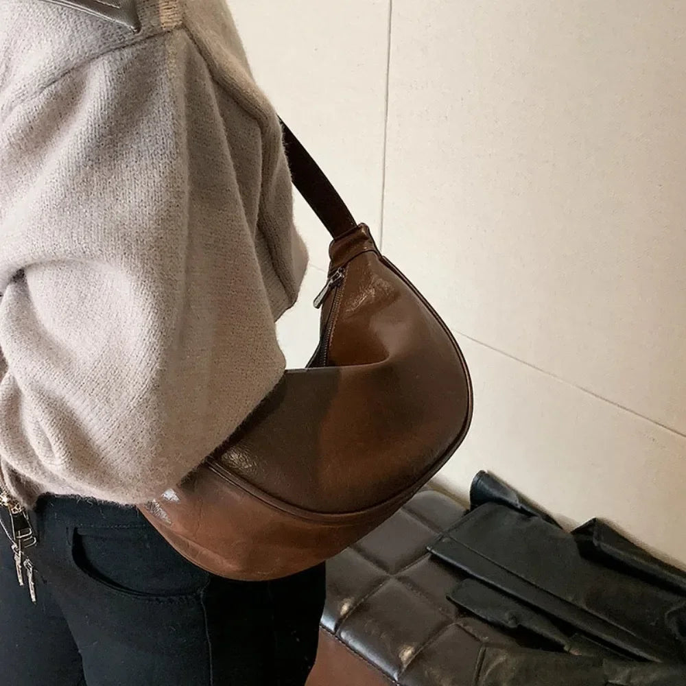 Women Small Crossbody Bag Leather PU Crescent Bag Casual Shoulder Dumpling Сумка Versatile Half Moon Bag Girl Stylish Purse 2024