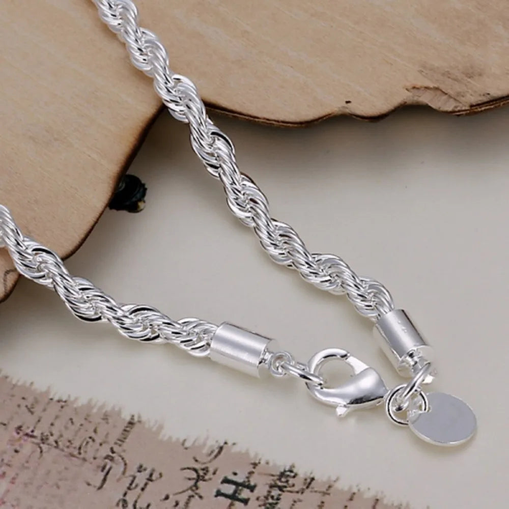 New Silver Plated Twisted Rope Bracelet Jewelry For Women And Men Fashion Chain Charm Flash Jewelry H207