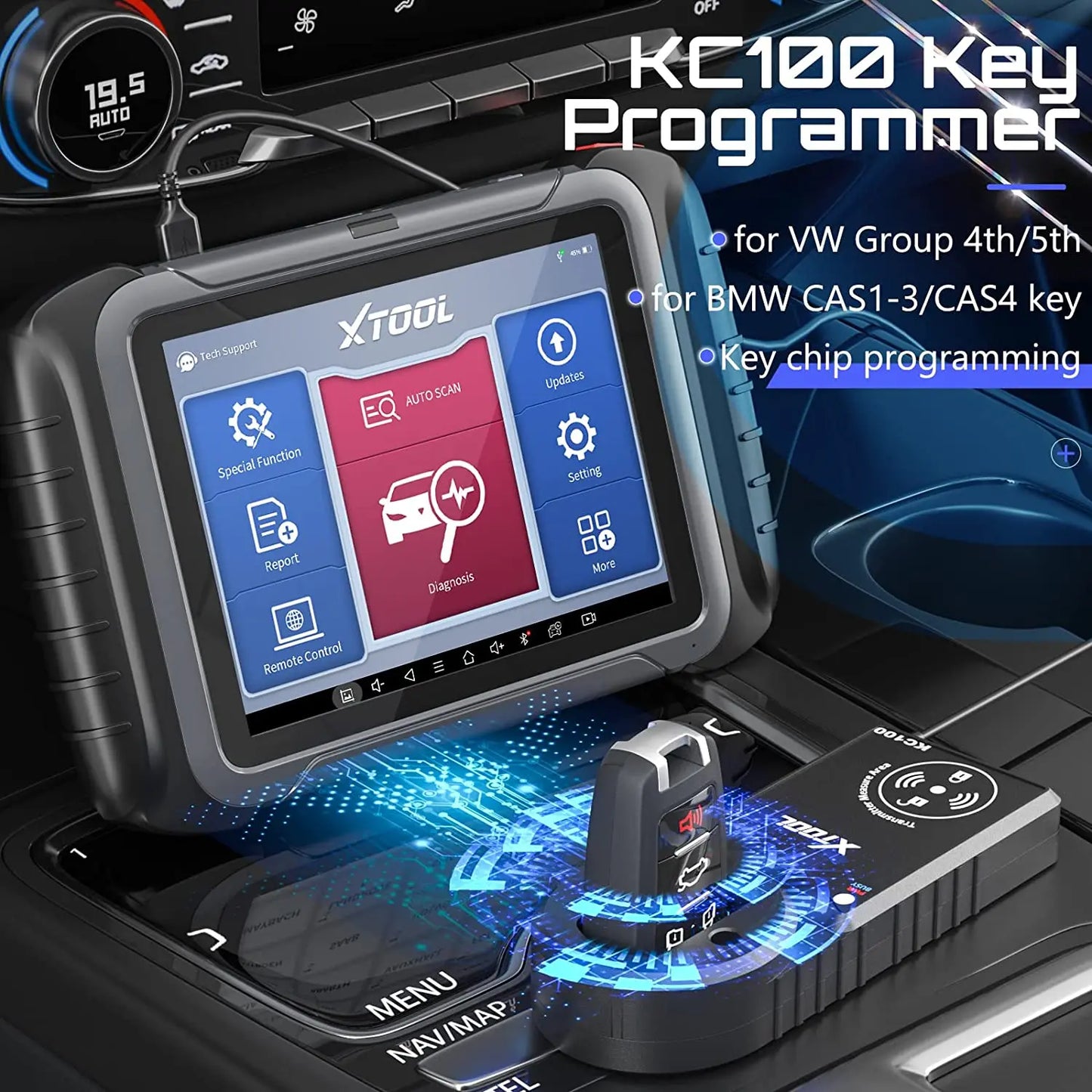 XTOOL KC100 Key Programmer Work With X100 PADS D8S For Car Key Programming Read Pincode