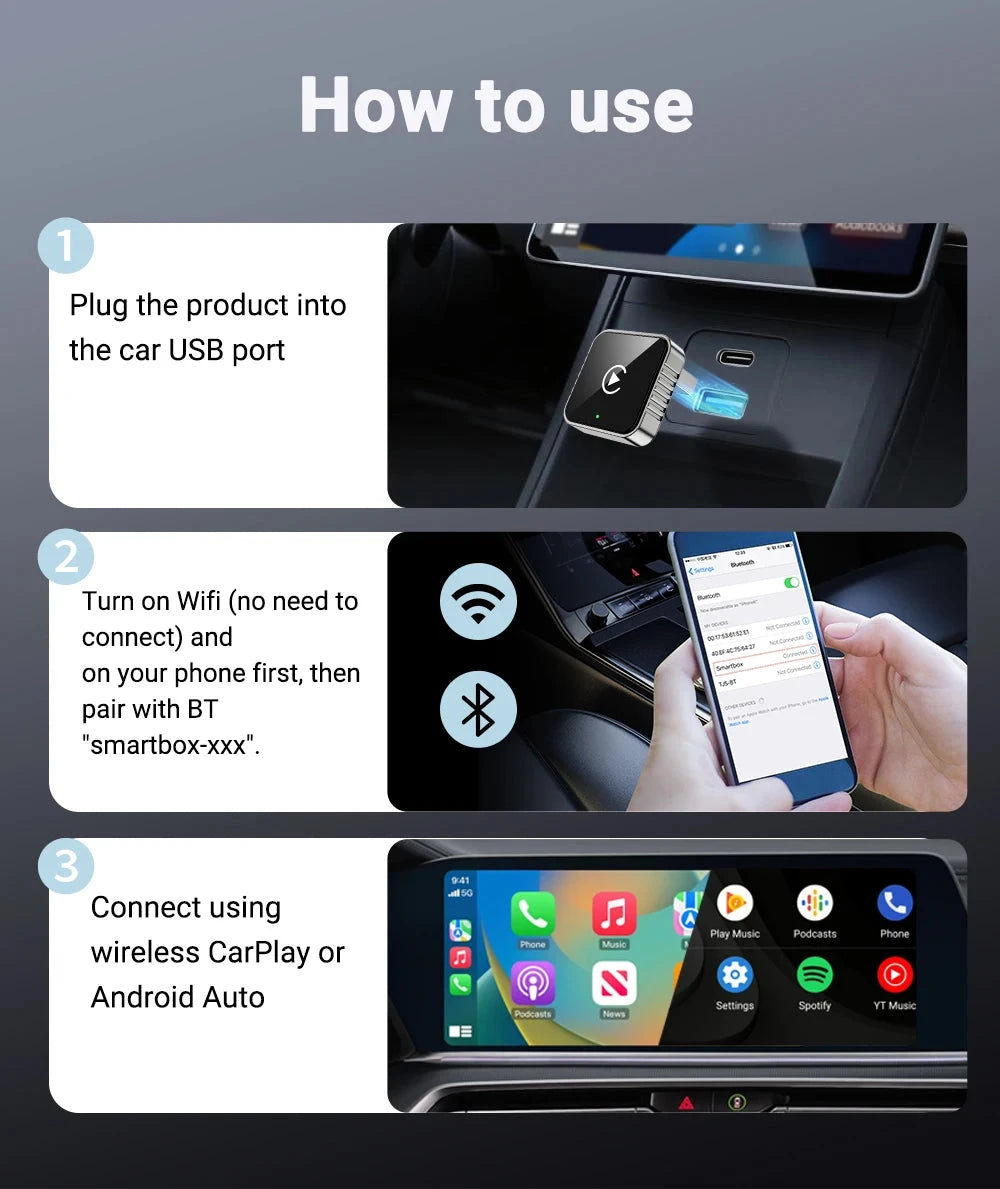 New Super Mini Carplay AI Box Wired to Wireless CarPlay/Android Auto 2in1 Box 5GHz WiFi5 for 99% Original Wired CarPlay/Auto Car 99 in 1