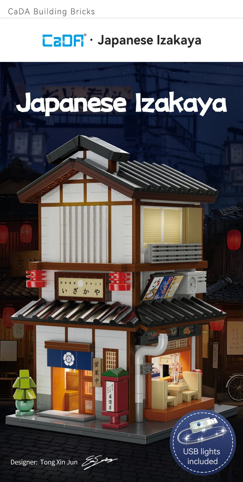 Cada MOC Japanese City Street View Yakitori Style Izakaya Building Blocks Yakitoriya House Children Toy for Gifts