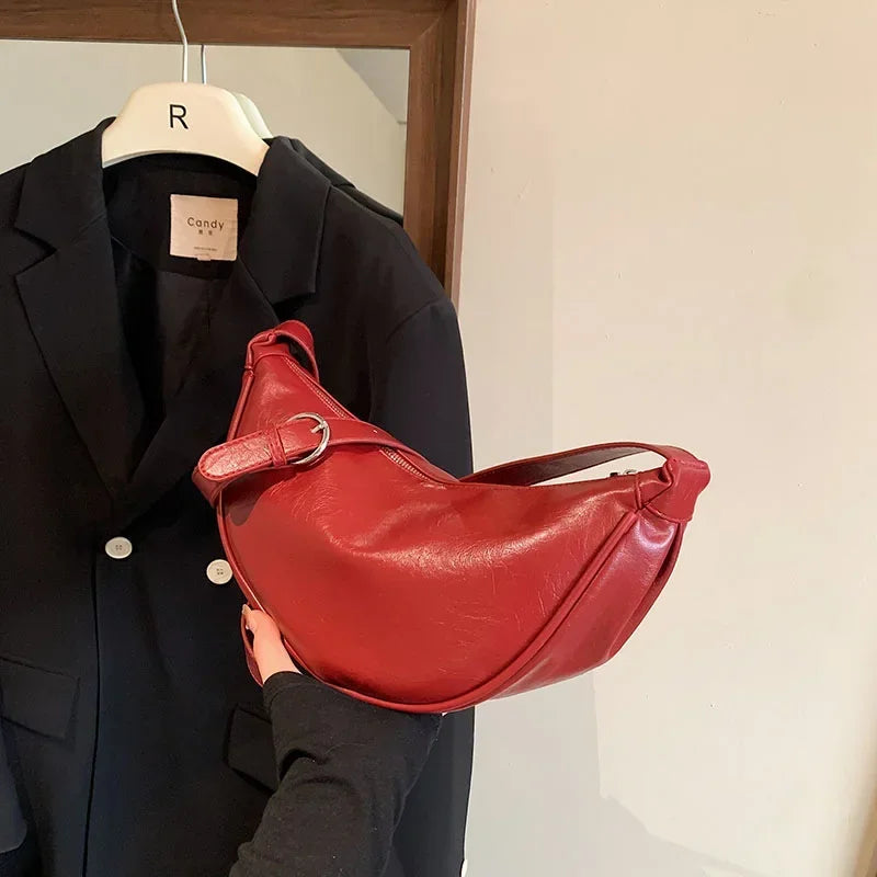 Women Small Crossbody Bag Leather PU Crescent Bag Casual Shoulder Dumpling Сумка Versatile Half Moon Bag Girl Stylish Purse 2024