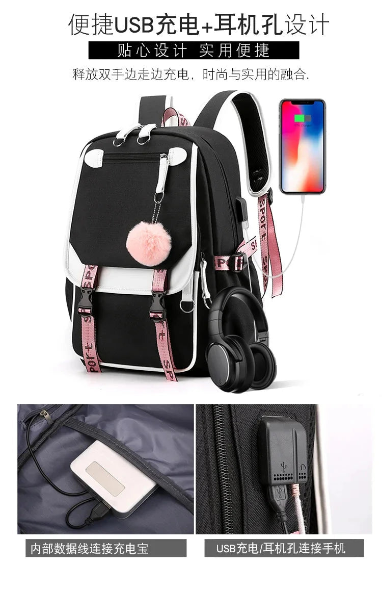 Demone Hunter Backpack for Kid Girl Back School Gift School Bag Y2K Cute Anime Print Woman Travel Casual Large Capacity Rucksack 99 in 1