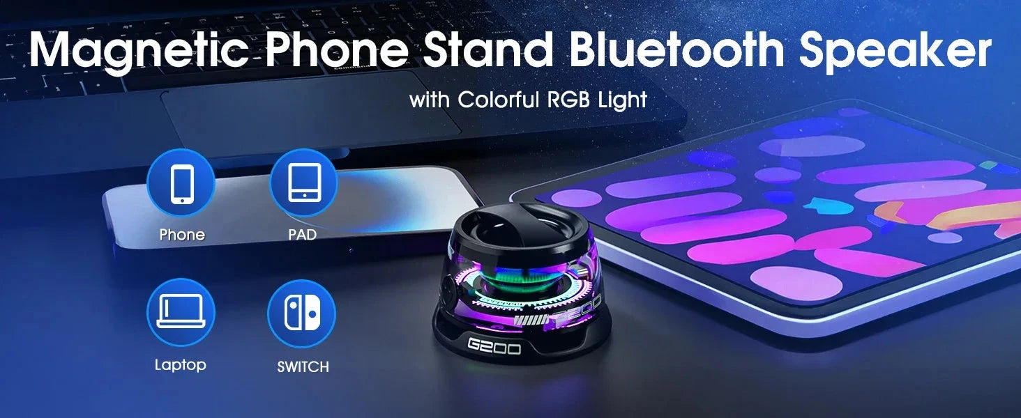 Outdoor Magnetic Bluetooth Speaker Wireless Portable Mini Travel Stereo Speaker with RGB Color Light and Phone Holder for Ios 99 in 1