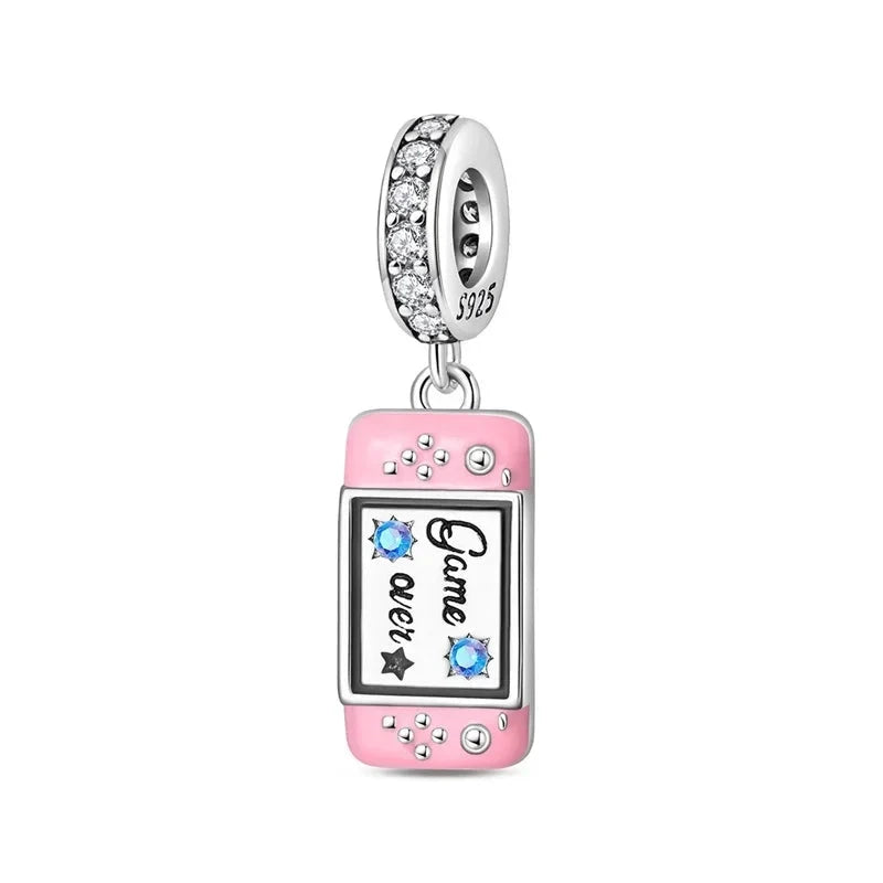 Back To School 925 Sterling Silver Charms Bag Earphone Magic Cube Watch Games Console Bead Pendant Fit Bracelet Necklace Jewelry 99 in 1