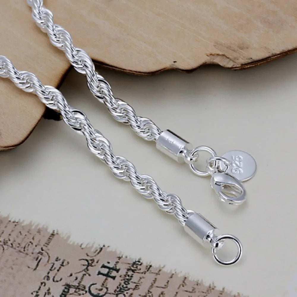 New Silver Plated Twisted Rope Bracelet Jewelry For Women And Men Fashion Chain Charm Flash Jewelry H207