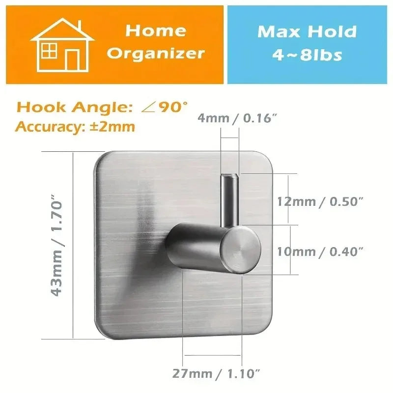 4 pieces of 304 stainless steel wall hooks for home jackets, robes, bathroom organization accessories