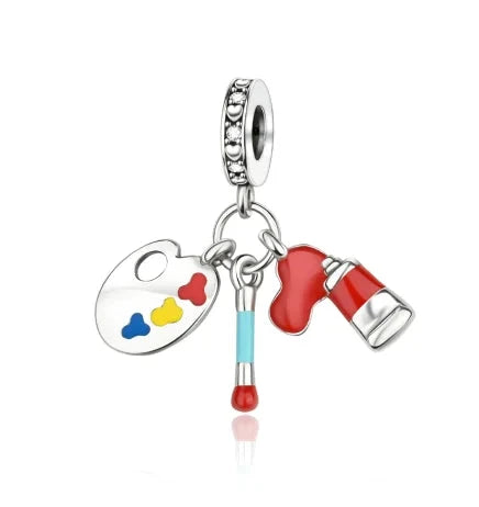 Back To School 925 Sterling Silver Charms Bag Earphone Magic Cube Watch Games Console Bead Pendant Fit Bracelet Necklace Jewelry 99 in 1