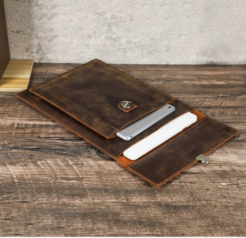 Genuine Leather Laptop Case For Macbook Pro Air 13 14 15 16 Inch Sleeve Case For iPad 10.5 11 12.9 Inch Notebook Cover Carry Bag