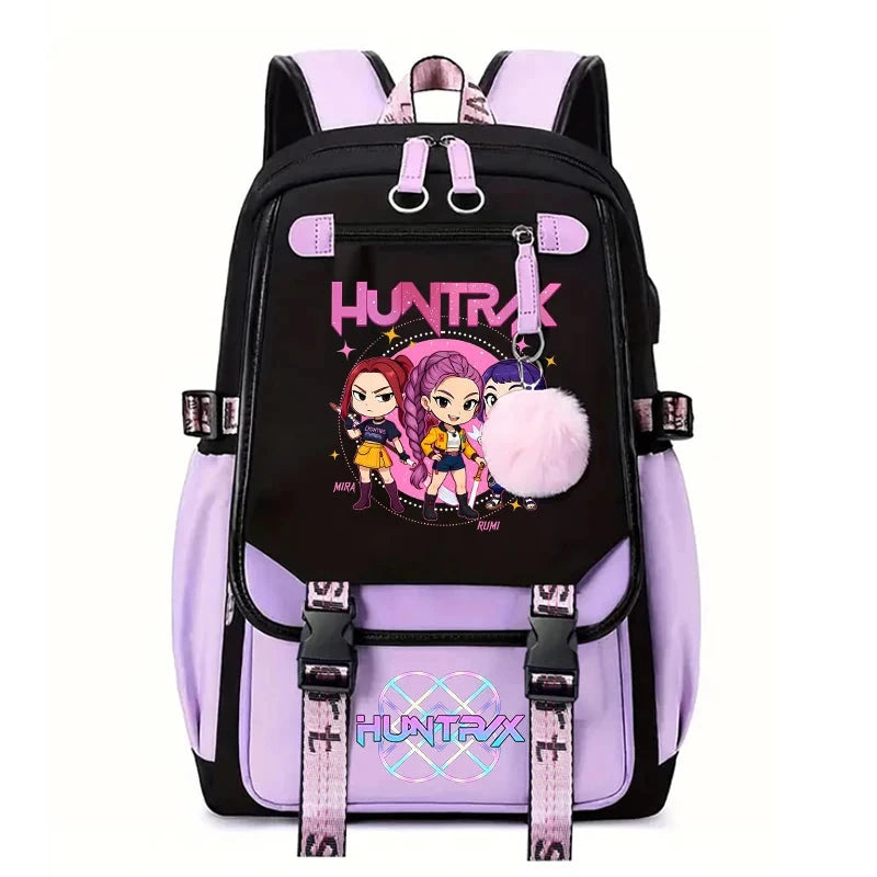 Demone Hunter Backpack for Kid Girl Back School Gift School Bag Y2K Cute Anime Print Woman Travel Casual Large Capacity Rucksack 99 in 1