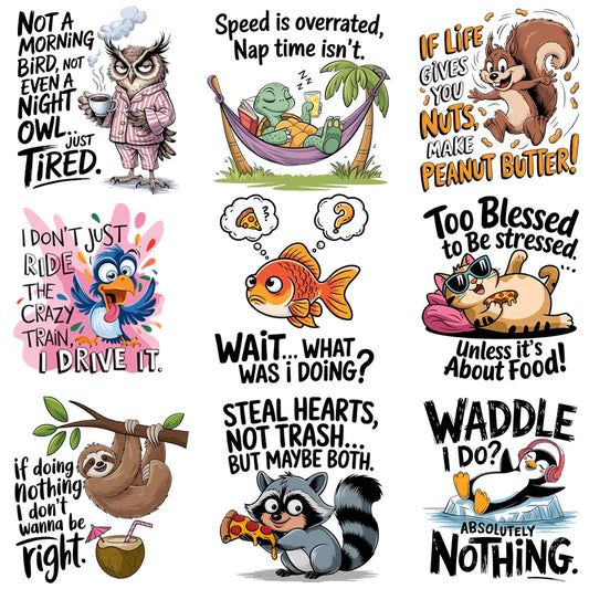 15cm Kid Owl Goldfish Letter Animal Clothes Print Iron On DTF Heat Transfer Sticker Diy T-shirt Iron On Transfer Patches Decal