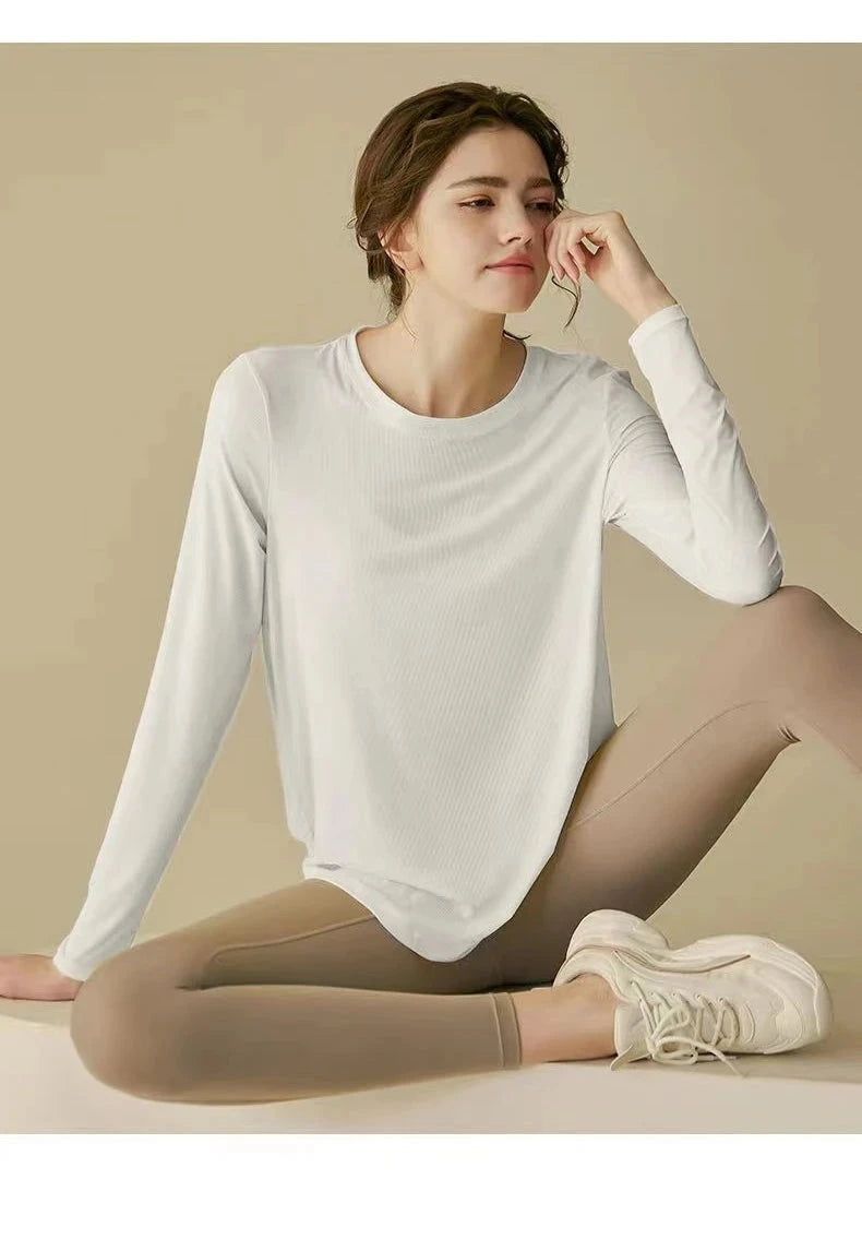 gym Sports Top T-shirt Women Yoga Clothing Running Loose Slim Quick Dry Training Long Sleeve Thin Blouse Fitness Tops Autumn Gym 99 in 1