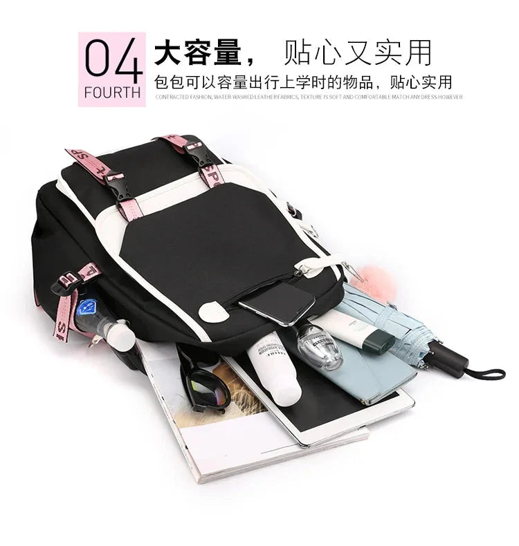 Demone Hunter Backpack for Kid Girl Back School Gift School Bag Y2K Cute Anime Print Woman Travel Casual Large Capacity Rucksack 99 in 1